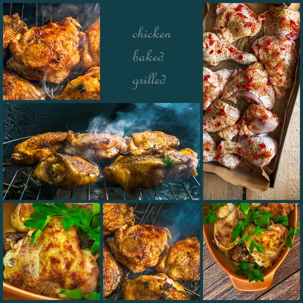 Collage asado patas de pollo parrilla — Foto de Stock