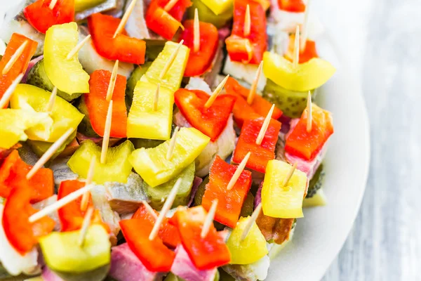 Finger foods toothpicks appetizer — Stock Photo, Image