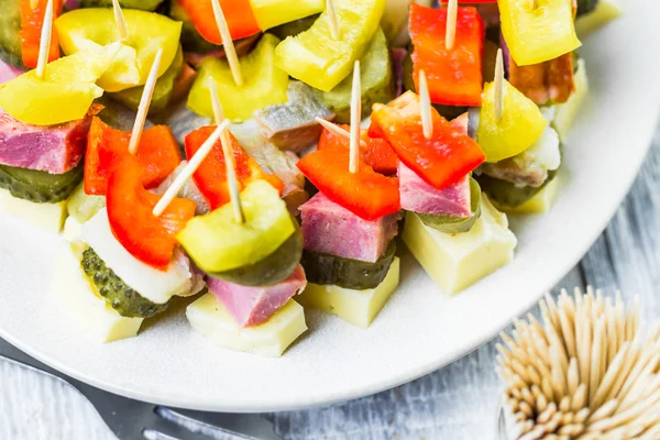 Finger foods toothpicks appetizer — Stock Photo, Image