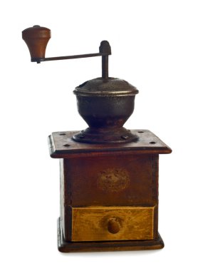 eski Kahve değirmeni izole beyaz arka plan