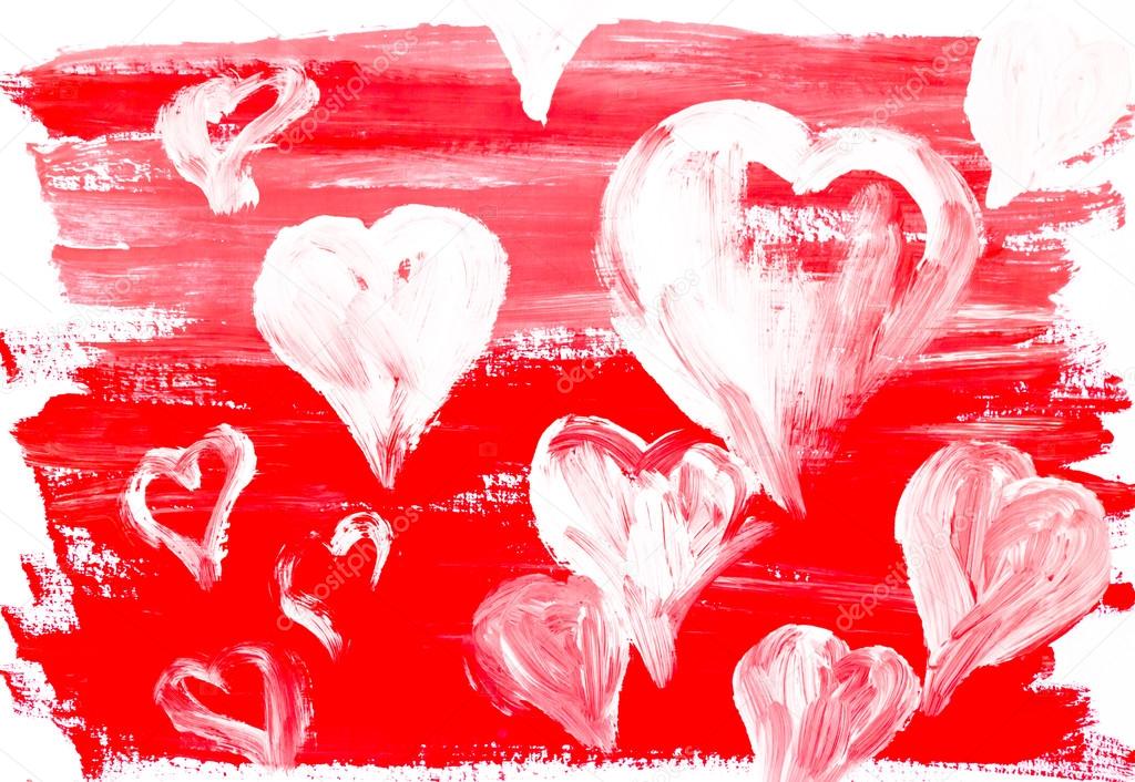 collection painting hearts white background