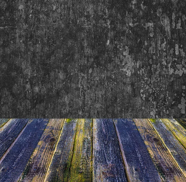 Grunge stone wall painted wooden floor — Stock Photo, Image