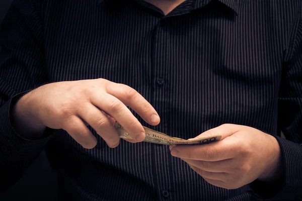 Polish banknotes hands man — Stock Photo, Image