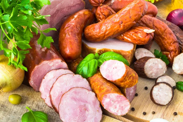 Variety meat products vegetables — Stock Photo, Image