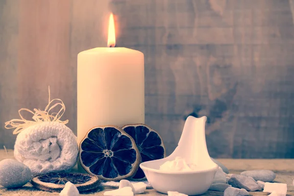 Zen stones aromatic candle table — Stock Photo, Image