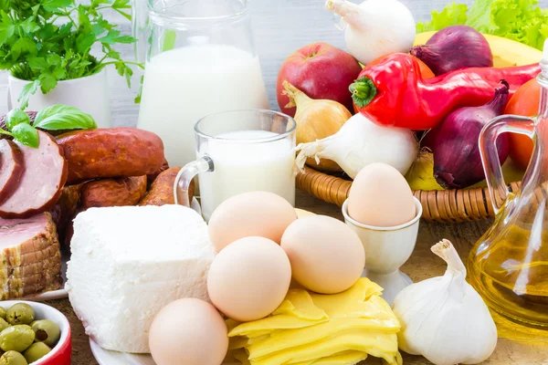 Instellen van verschillende voedingsmiddelen gezonde voeding — Stockfoto