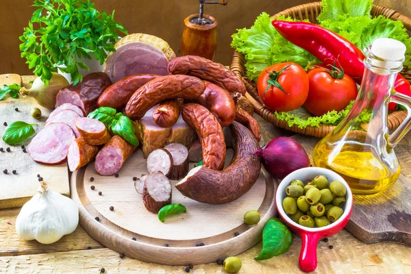 Variety meat products vegetables — Stock Photo, Image