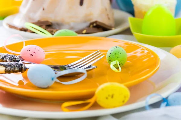 Tableware one person Easter table — Stock Photo, Image