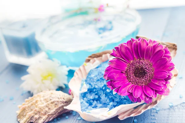 Spa koncept aromatická květinová koupelová sůl — Stock fotografie