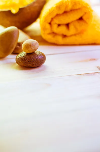 Wooden background elements spa treatments — Stock Photo, Image