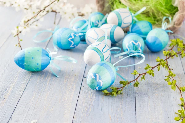 View Easter eggs spring branches — Stock Photo, Image