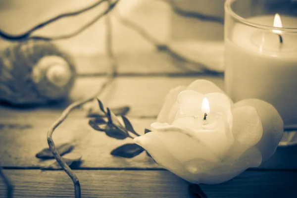 Scented candles attributes rest relaxation — Stock Photo, Image