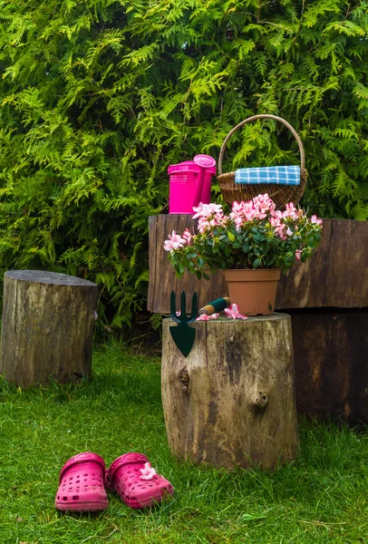 Jarní zahradní nářadí zahradní náčiní — Stock fotografie