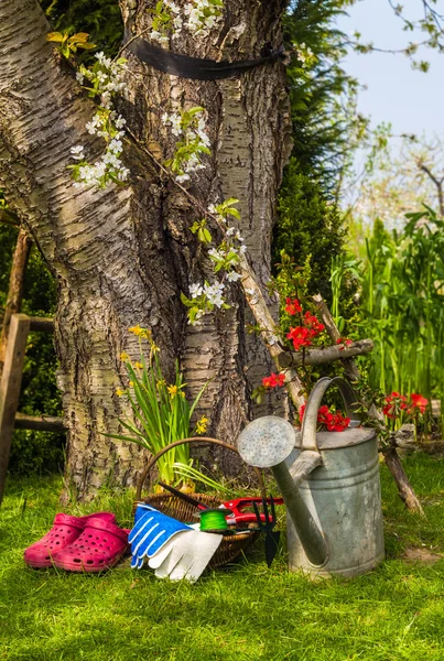Работа оборудования весенний сад — стоковое фото