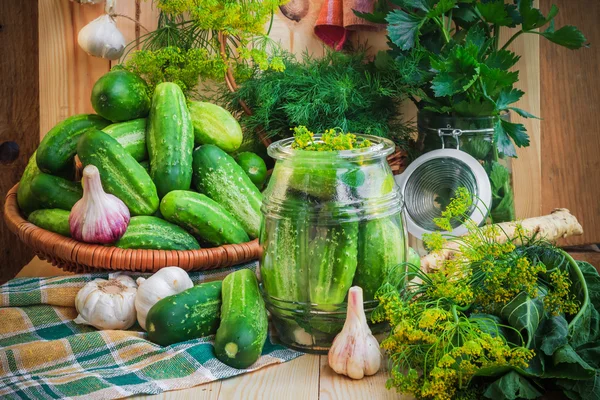 Jar pickles other ingredients pickling — Stock Photo, Image