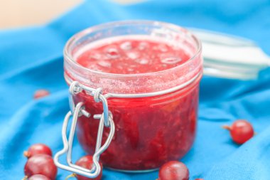 작은 항아리 구 즈 베리 잼 블루 패브릭