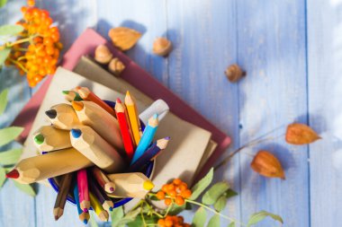 kalem kitap kavramı geri okul sonbahar meyve