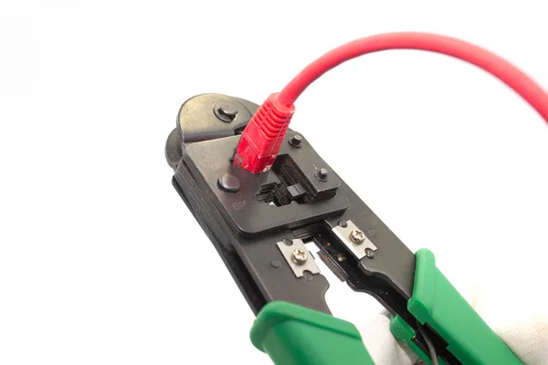 Tråd Kabel Elektriker Elektrisk Crimper Montering Anslutning Gamla Metall Plast — Stockfoto