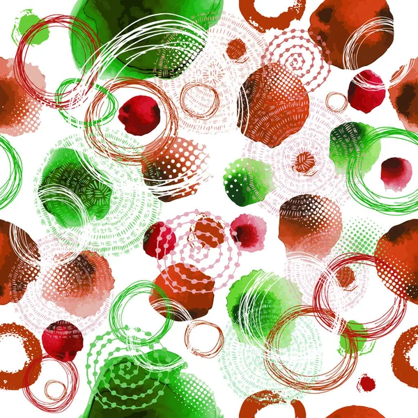 Patrón sin costuras de círculos multicolores acuarela. Ilustración vectorial — Archivo Imágenes Vectoriales