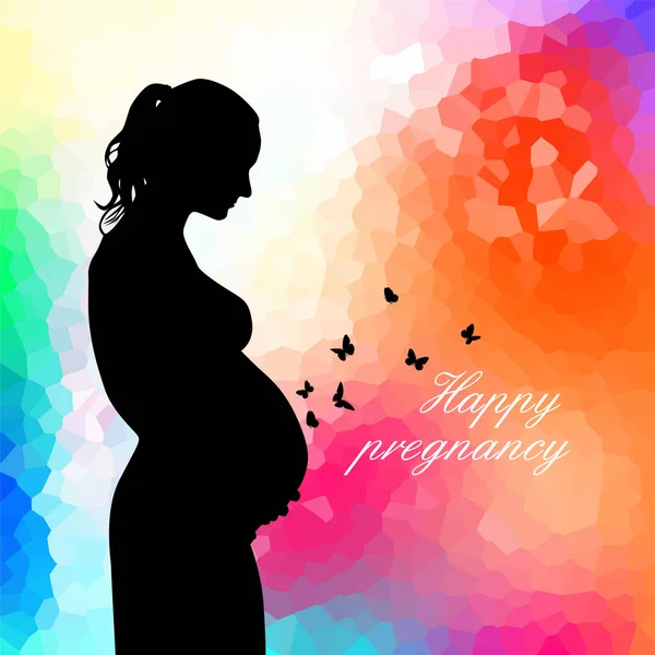 Beautiful abstract background with pregnant woman and butterflies. Happy pregnancy. Vector illustration — Stock Vector