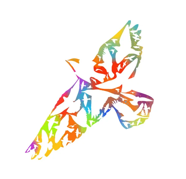 Abstracto mosaico colorido de aves. Coloridos pájaros voladores en el cielo. Ilustración vectorial — Archivo Imágenes Vectoriales