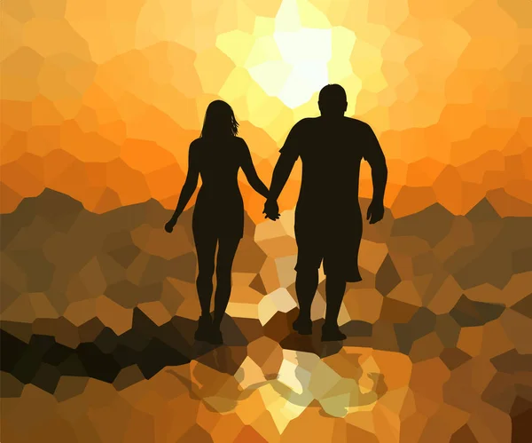 Lovers at sunset.. Happiness to be together. Vector illustration — Stock Vector