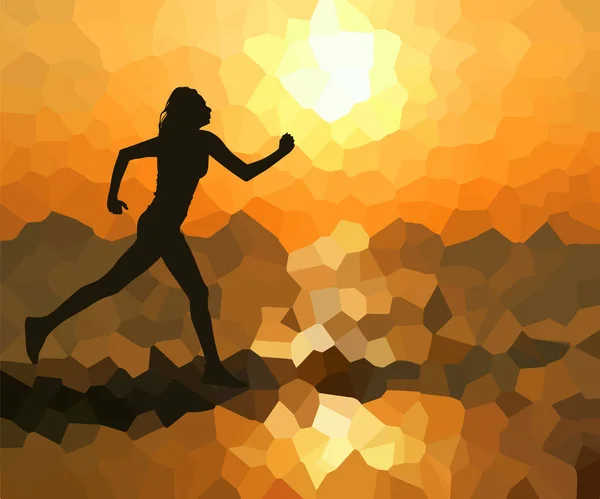 Laufendes Mädchen bei Sonnenuntergang. Vektorillustration — Stockvektor