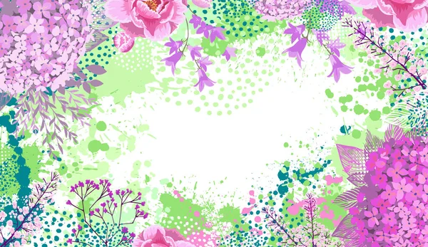 Marco hecho de hermosas flores. Tarjeta floral horizontal. Ilustración vectorial Ilustraciones De Stock Sin Royalties Gratis