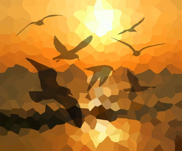 Abstracción volando gaviotas al atardecer. Ilustración vectorial — Archivo Imágenes Vectoriales