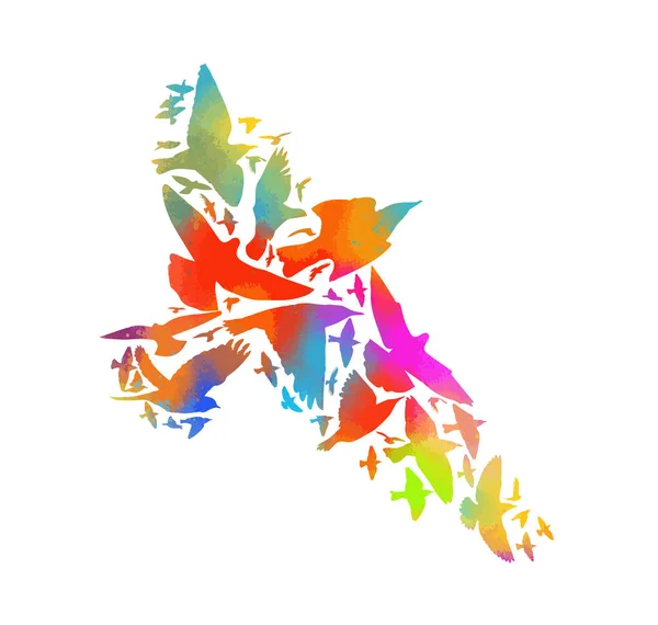 Abstrakt färgglad mosaik av fåglar. Färgglada flygande fåglar på himlen. Vektorillustration — Stock vektor