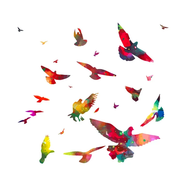 Des oiseaux volants colorés. Les oiseaux migrent vers le sud. Illustration vectorielle — Image vectorielle