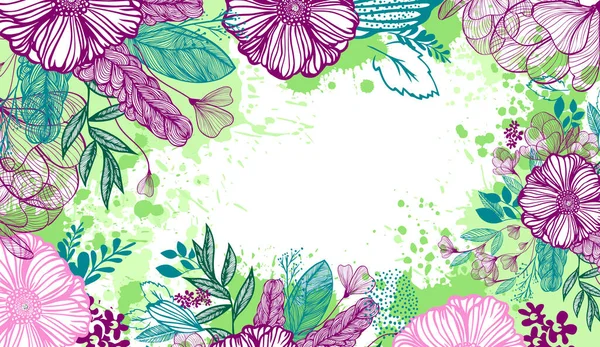 Rámeček z krásných květin. Horizontální květinová karta. Vektorová ilustrace Stock Ilustrace