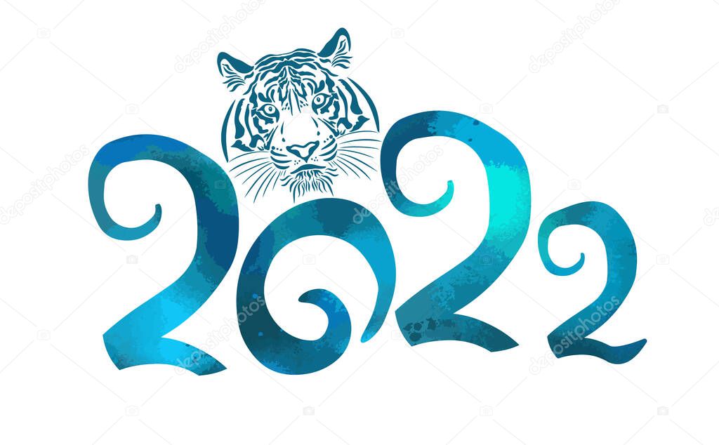 Happy New Year 2022 text design. Year of the tiger. Vector illustration.