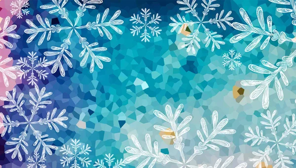 Abstraktion einer Schneeflocke auf blauem Hintergrund. Vektorillustration — Stockvektor