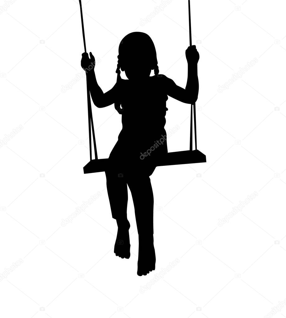 The girl rides on a swing. Vector illustration