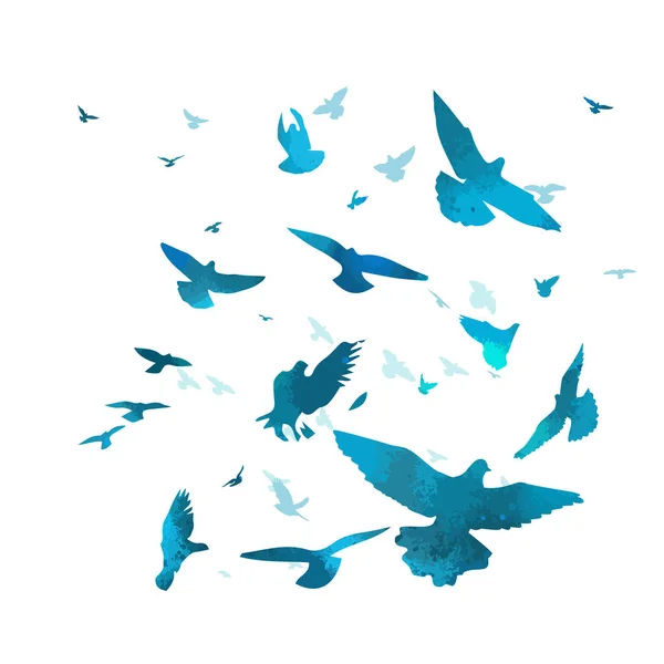 Ein Schwarm fliegender blauer Vögel. Freie Vögel. Vektorillustration — Stockvektor