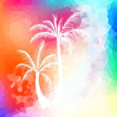 Çok renkli arka planda palmiye ağaçları. Vektör illüstrasyonu