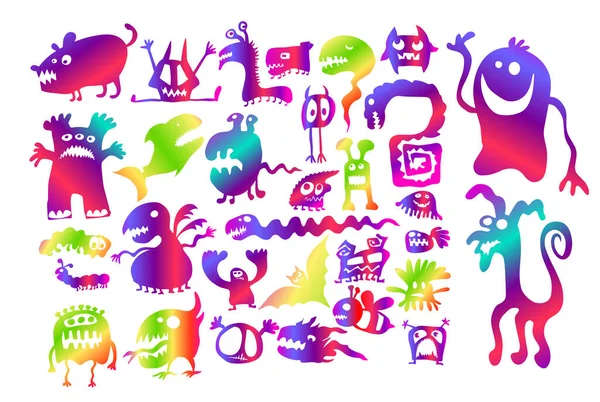 Monstros multicoloridos engraçados. Feliz Dia das Bruxas. Ilustração vetorial — Vetor de Stock