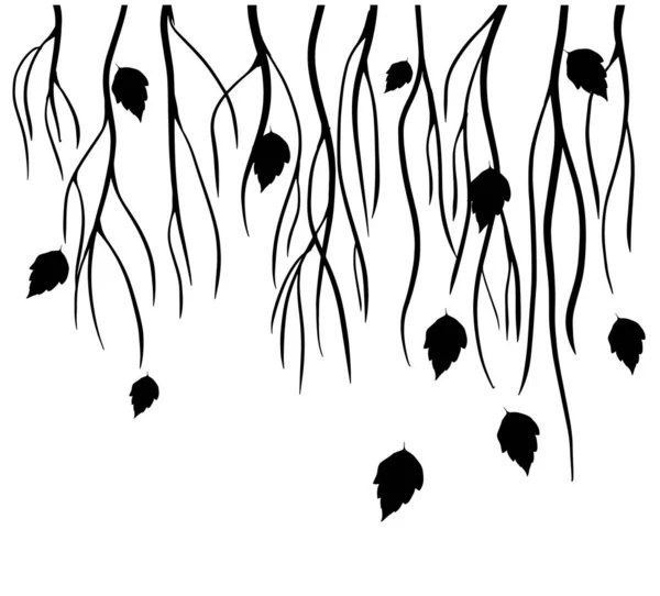 Fundo de estação de vetor com galhos de árvore, folhas monocromáticas, ramos de vidoeiro decorativos. Ilustração vetorial — Vetor de Stock