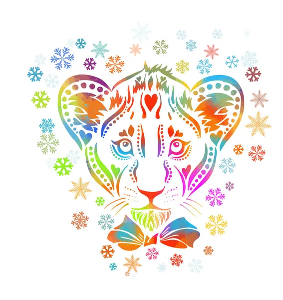 Un cachorro de león multicolor. La cara del león es un arco iris abstracto. Ilustración vectorial — Vector de stock