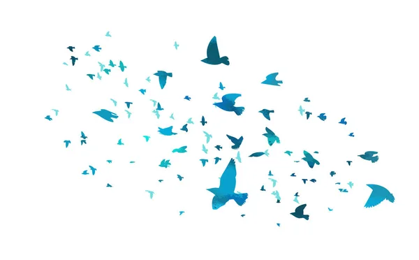 Ein Schwarm fliegender blauer Vögel. Freie Vögel. Vektorillustration — Stockvektor