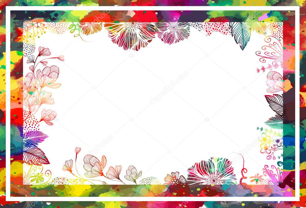 Beautiful floral multi-colored background. Photo frame. Vector illustration