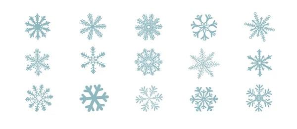 Набор графических голубых снежинок. Векторная иллюстрация — стоковый вектор