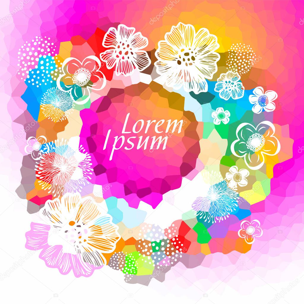 Beautiful floral multi-colored frame. Vector illustration
