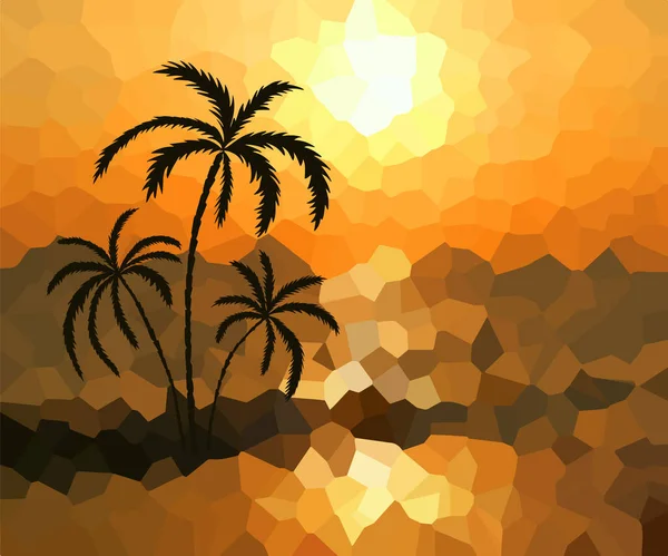 Sfondo astratto di una palma al tramonto. Illustrazione vettoriale — Vettoriale Stock