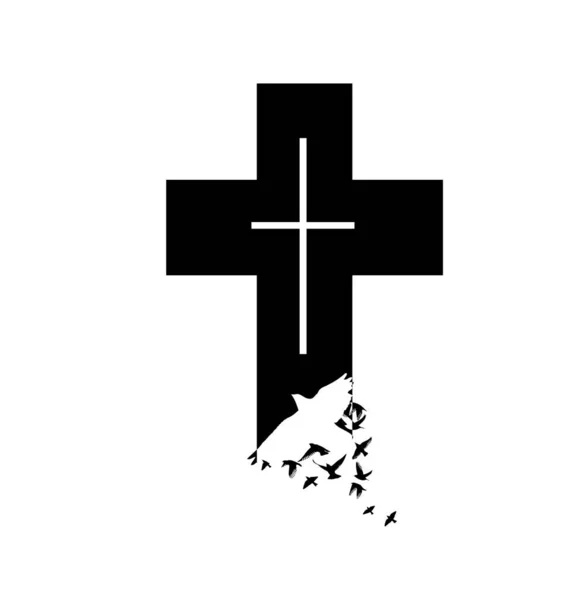 空飛ぶ鳥の十字架。ベクターイラスト — ストックベクタ