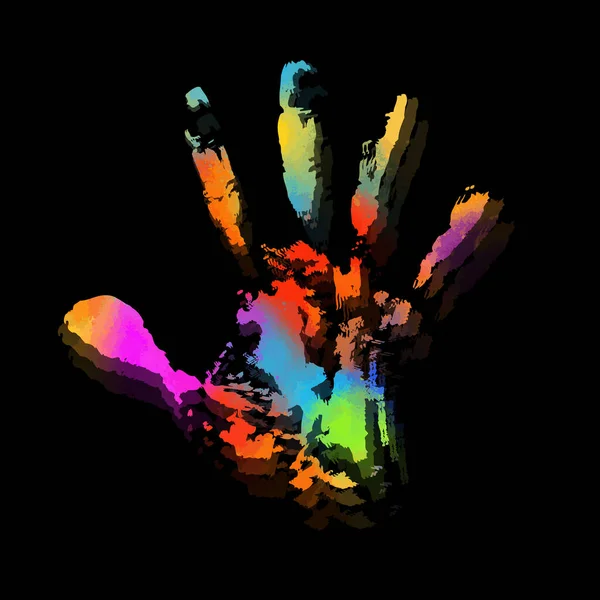 Flerfärgat handavtryck. Vektor illustration på svart bakgrund — Stock vektor