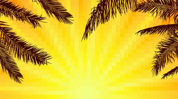 Le palme partono al tramonto. Sfondo orizzontale. Illustrazione vettoriale — Vettoriale Stock