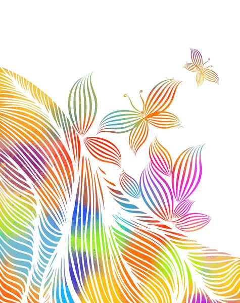 Mnohobarevné abstraktní pozadí čar a motýlů. Vektorová ilustrace — Stockový vektor