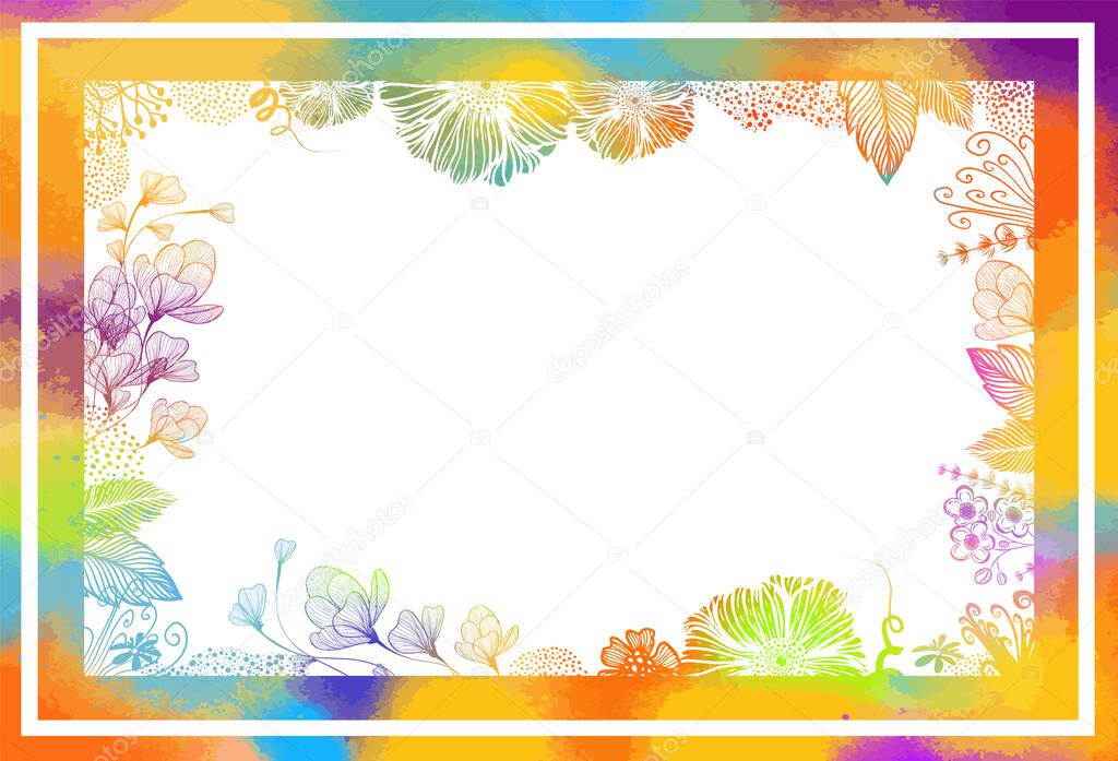 Beautiful floral multi-colored background. Photo frame. Vector illustration